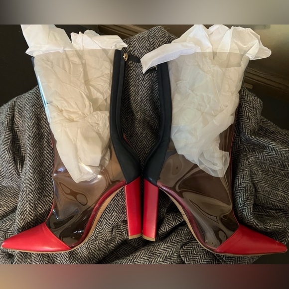 Malone Souliers Red & Navy lambskin boots with see through grey vinyl panels 38 - Picture 4 of 9